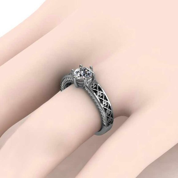 💎 Diamond Anillo Flower Carved CZ Filled Silver Vintage Ring for Women, VIP582 - Picture 5 of 9